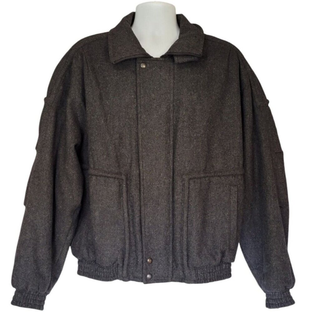 Peter England Men’s Coat Wool Blend Charcoal Full Zip Pockets Heavy Jacket